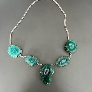 Chunky green agate gemstone statement necklace